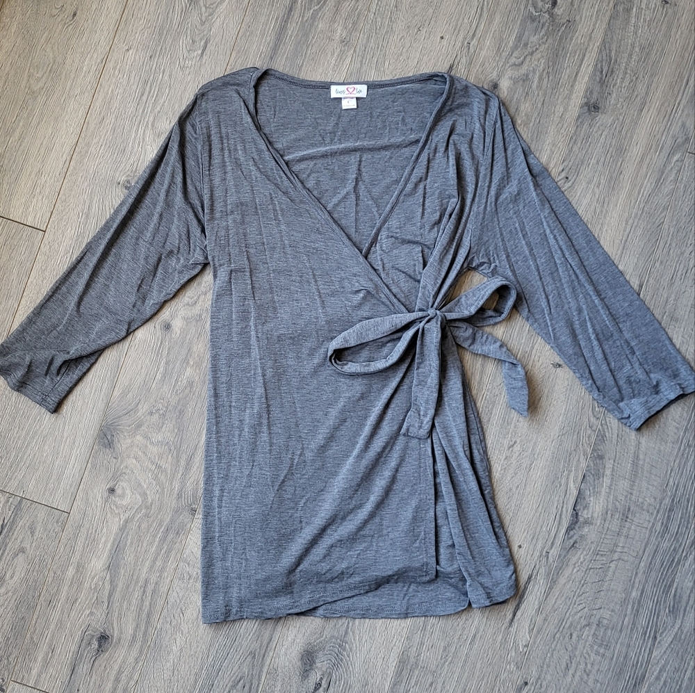 Times Two Maternity/Nursing Top Gray {L}